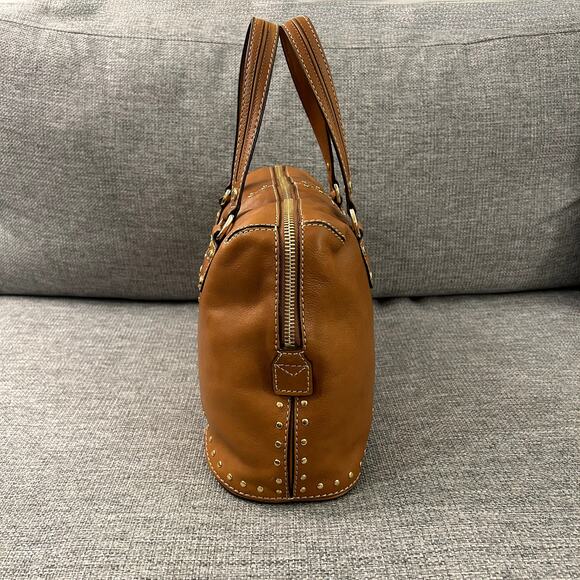 NEW Vintage Michael Kors Astor Studded Leather Satchel Bag Camel Gold Hardware - Picture 11 of 16